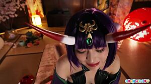 Uncensored Asian beauty Aika Suzumiya in cosplay action